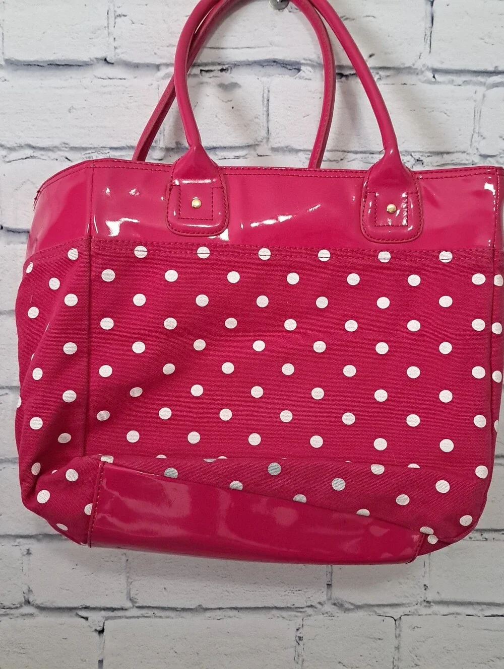 Tommy Hillfiger Pink And White Polka Dot Canvas Tote Bag